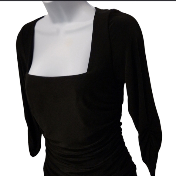 Lauren Ralph Lauren Little Black Dress Square Neck Ruched - Picture 2 of 6